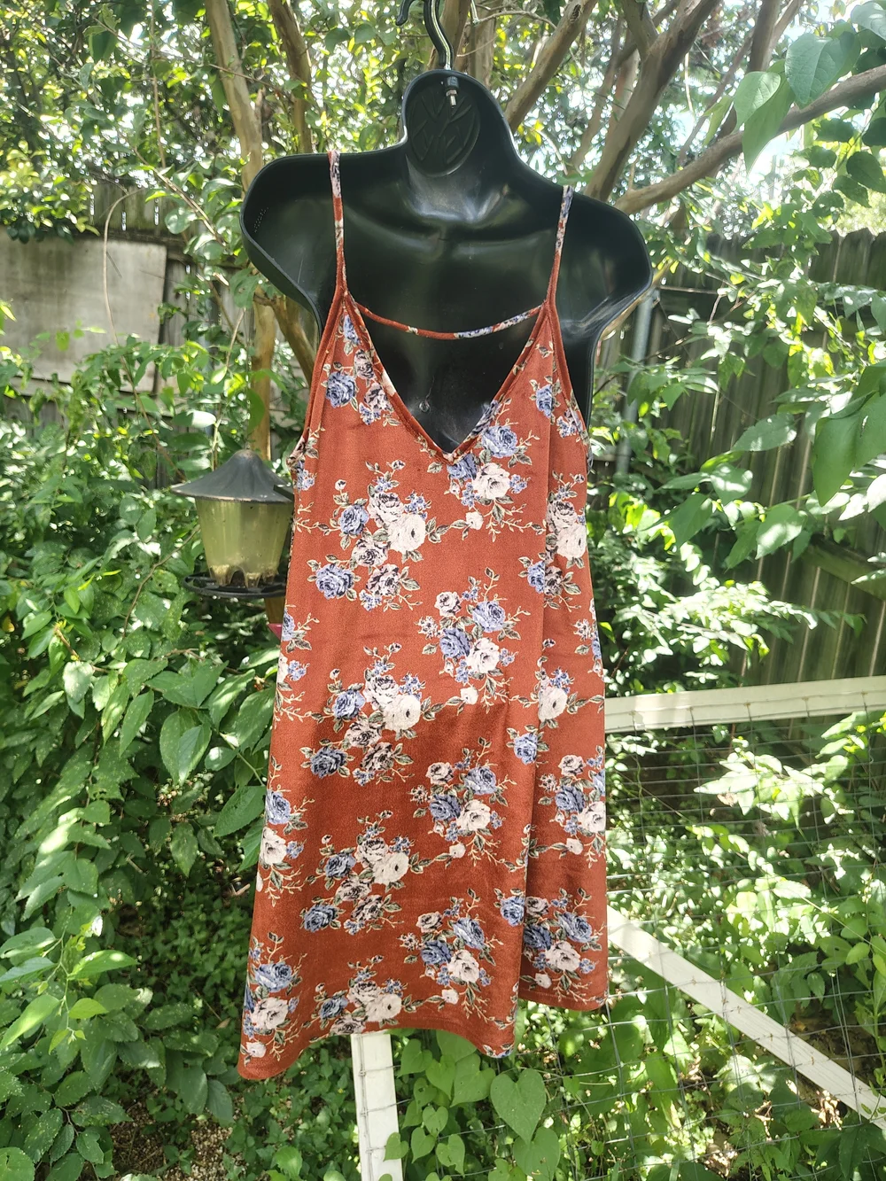 Rust Floral 90's Style Velvet Slip Dress - Picture 4 of 5